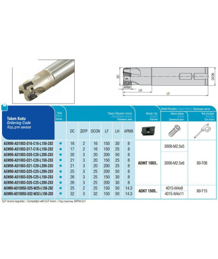 AEM90-AD1505D-D25-W25-L150-Z02 концевая фреза AKKO AEM90-AD1505D-D25-W25-L150-Z02 концевая фреза AKKO