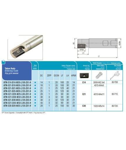 ATM-C14-D14-W20-L100-Z01-H резьбонарезная фреза AKKO ATM-C14-D14-W20-L100-Z01-H резьбонарезная фреза AKKO