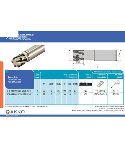 ATM-H23-D23-C25-L100-Z02-H резьбонарезная фреза AKKO ATM-H23-D23-C25-L100-Z02-H резьбонарезная фреза AKKO